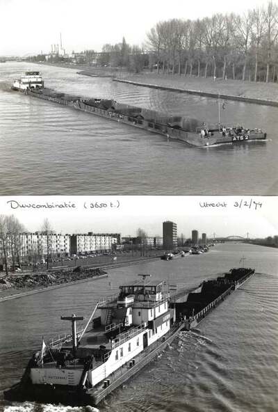 ATS 2 met de duwboot Karbouw in Utrecht.